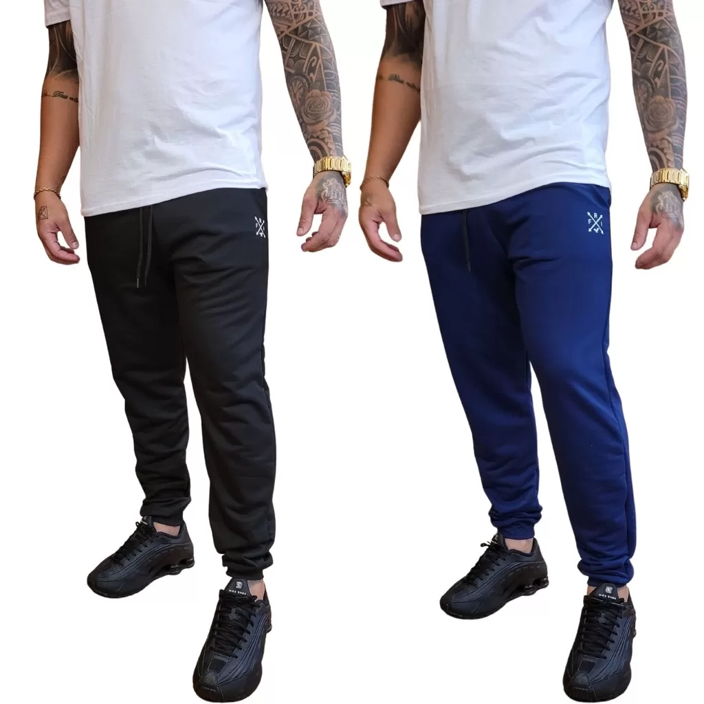 Kit 2 Calças Moletom Moletinho Masculina Jogger Slim Skinny Treino Academia Esportes