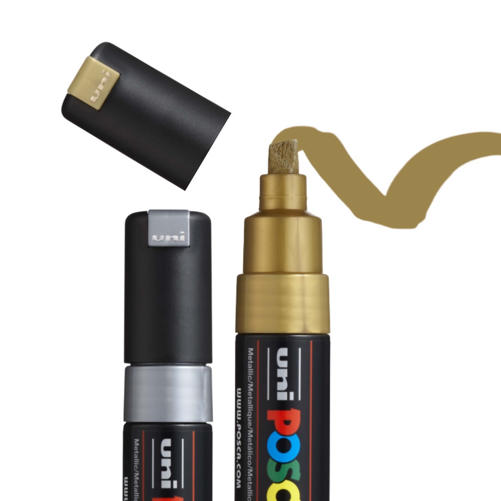 Caneta Posca Pc 8k – Kit Com 2 – Prata E Dourada – Uniball