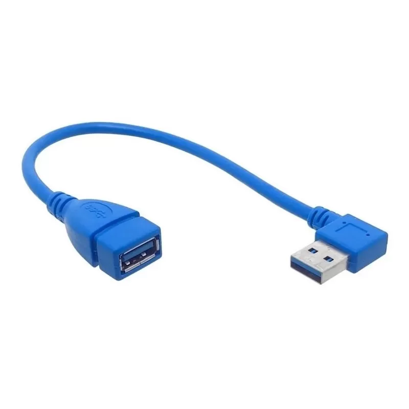 Cabo Extensão Usb 3.0 Macho Femea Em L 90° 24cm Azul Tv