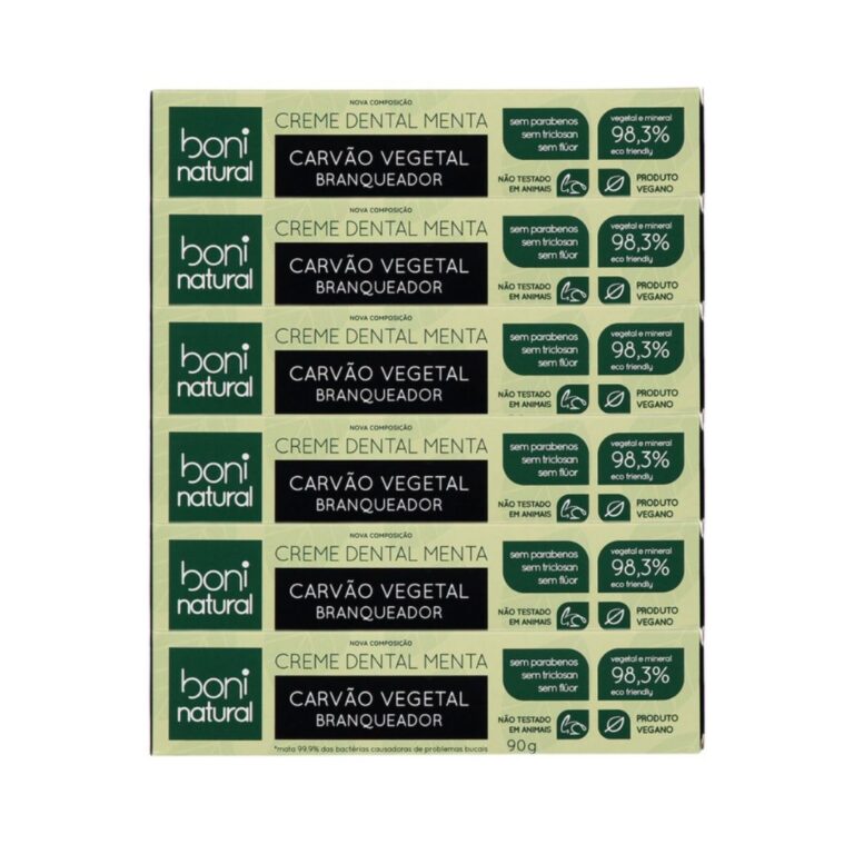 Kit 6X Creme Dental Boni Natural Menta e Carvão V