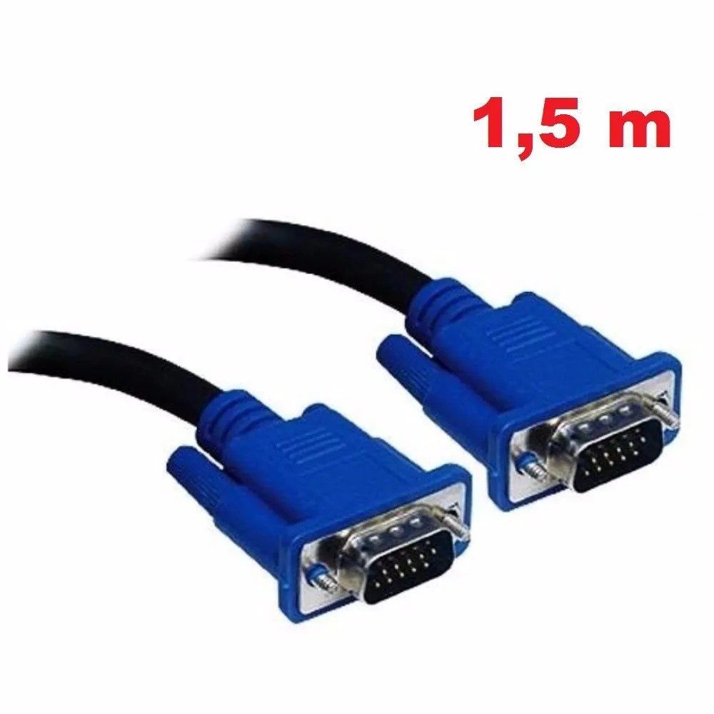 CABO VGA MACHO X VGA MACHO 1,5 METROS BLINDADO FILTRO DB15 HD15 D-SUB MALHA PROTECAO INTERNA INTERFE