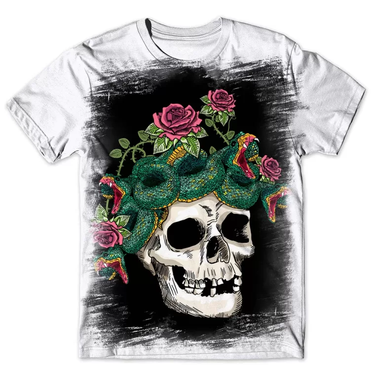 Camisa Camiseta Masculina Caveira Rosas Flores 10