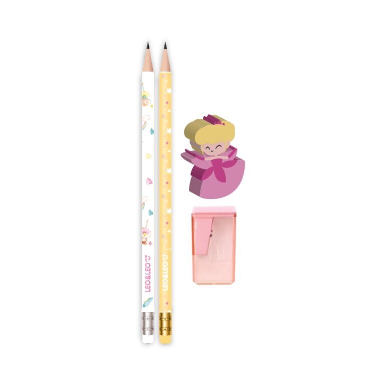 Kit Lápis HB Fadinha Rosa 4 Itens LeoELeo