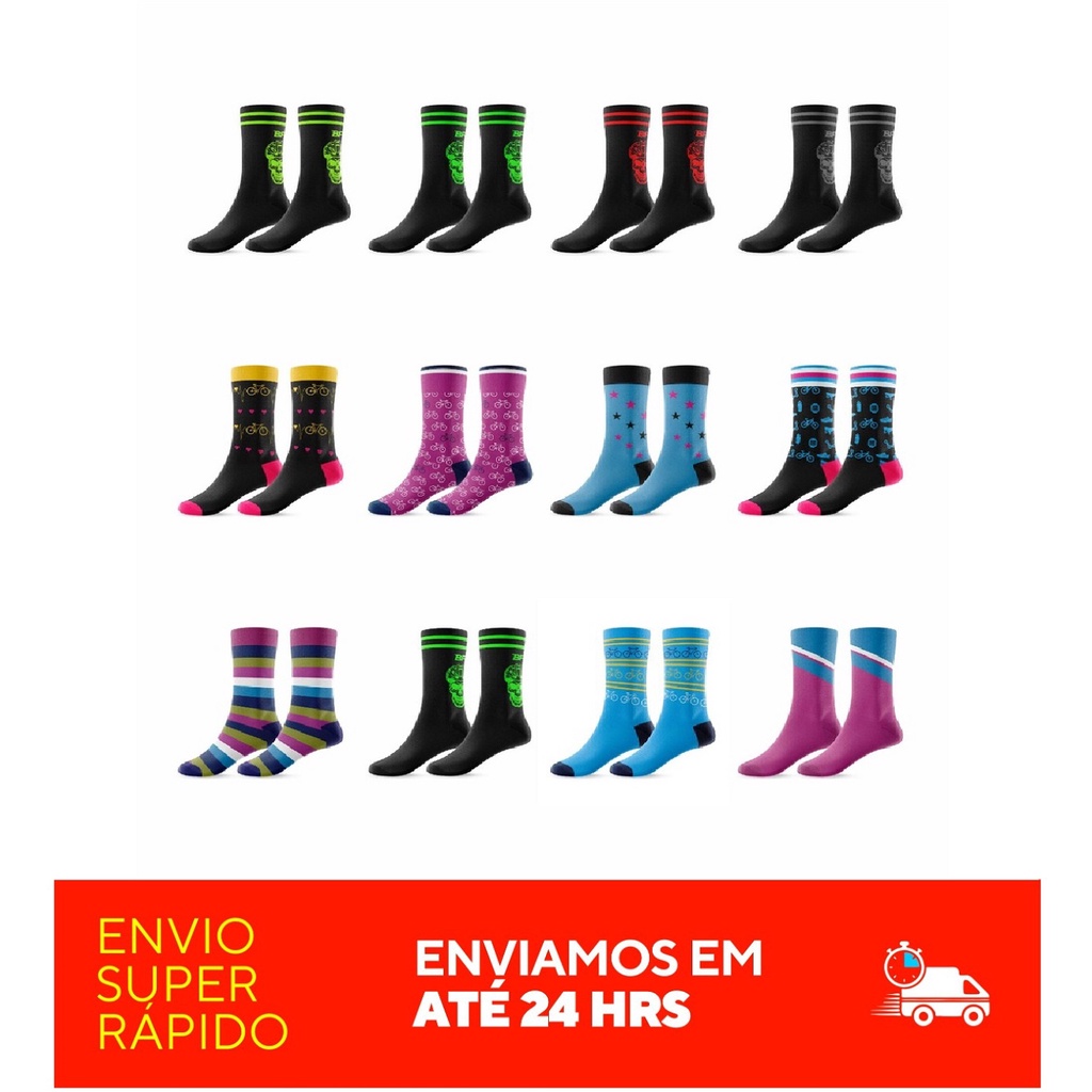 Meias de Ciclismo Varias Cores Meia de Média Compressão Bike Ciclistas Profissional