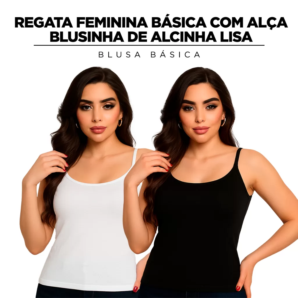 Regata Feminina básica com alça blusinha de alcinha lisa para o dia a dia