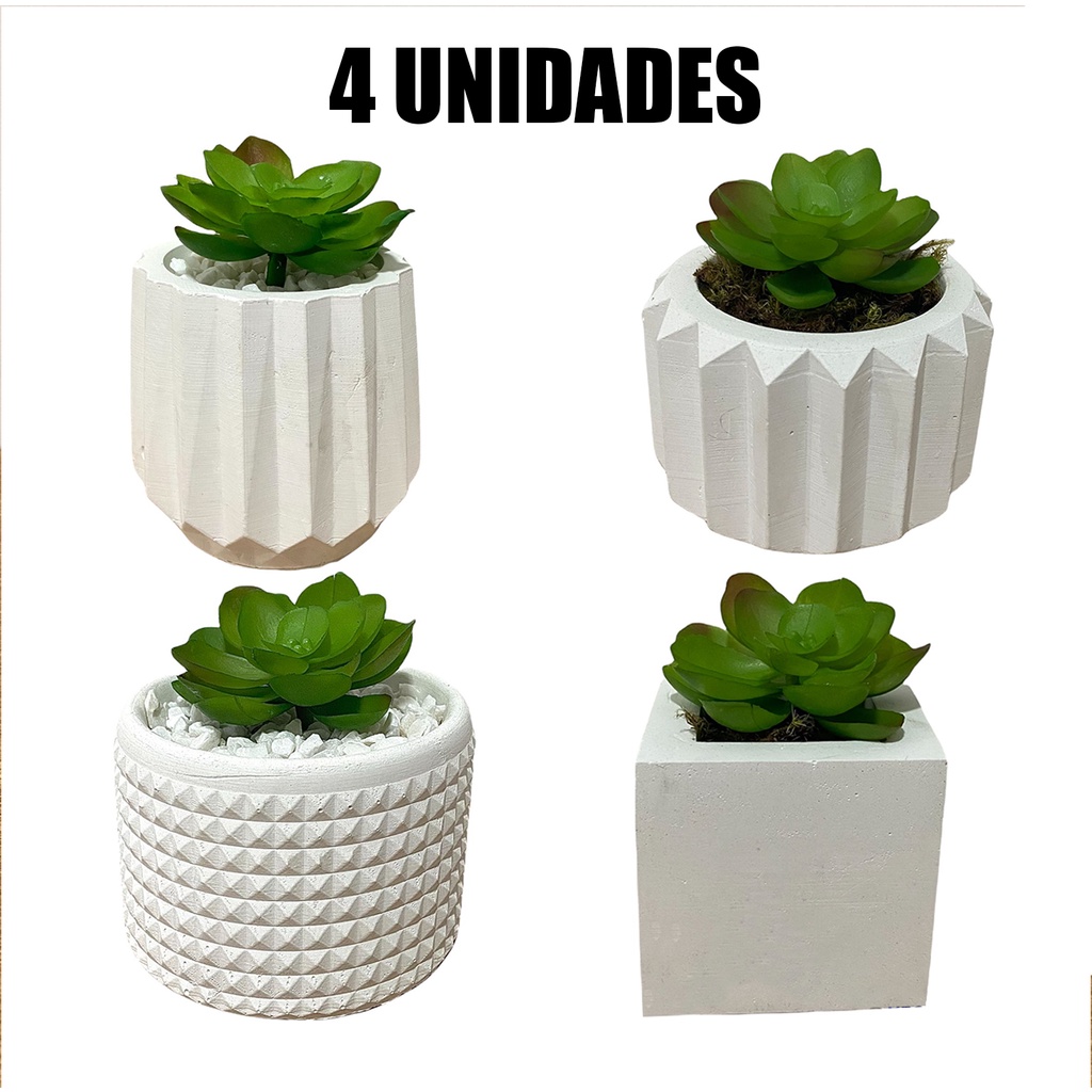 Kit 4 ou 2 Unidades Vaso decorativo de gesso texturizado para Suculentas, Cactus e Plantas