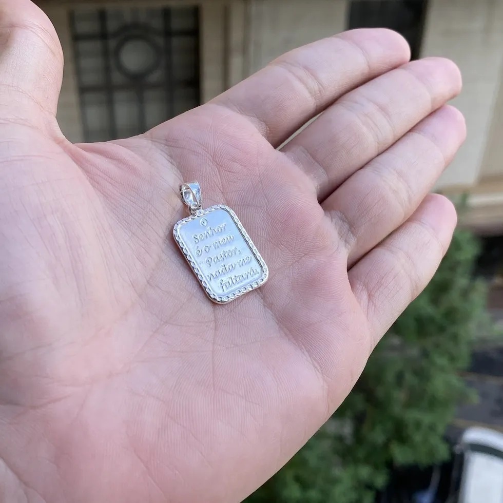 Pingente Masculino De Prata Maciça O Senhor É O Meu Pastor Prata 925