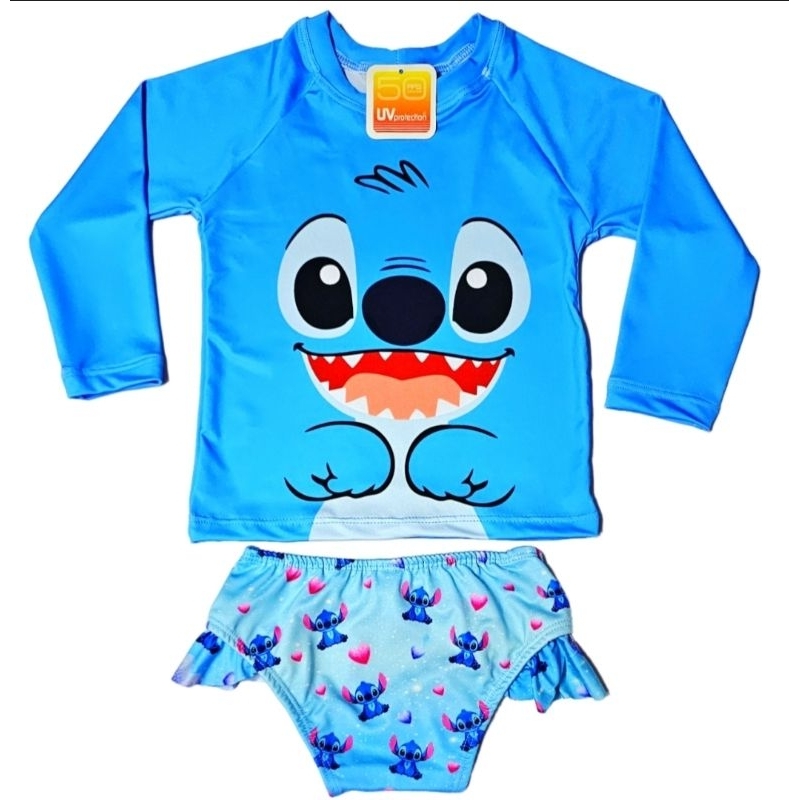 Conjunto Biquini Blusa Menina Infantil Praia Proteção Solar Uv Maiô Manga Longa Cumprida