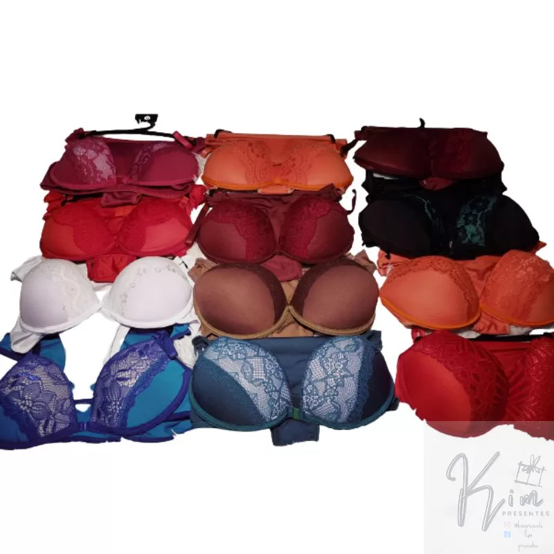 KIT 5 ou 3 Conjuntos lingerie calcinha e sutiã com bojo atacado