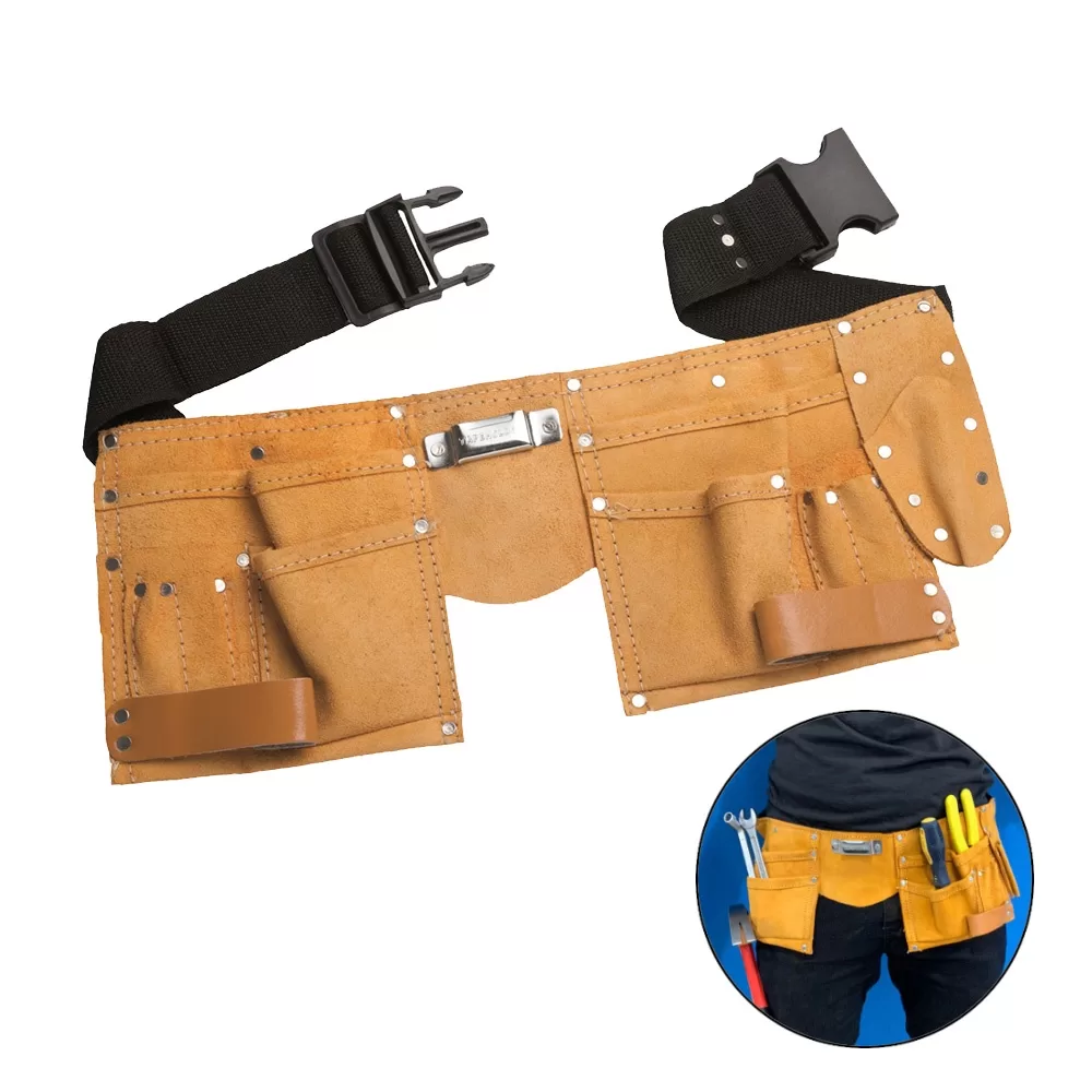 Cinto Para Ferramentas com 11 Bolsos de Couro Eletricistas Carpinteiro Mecânicos Marceneiros Excelle