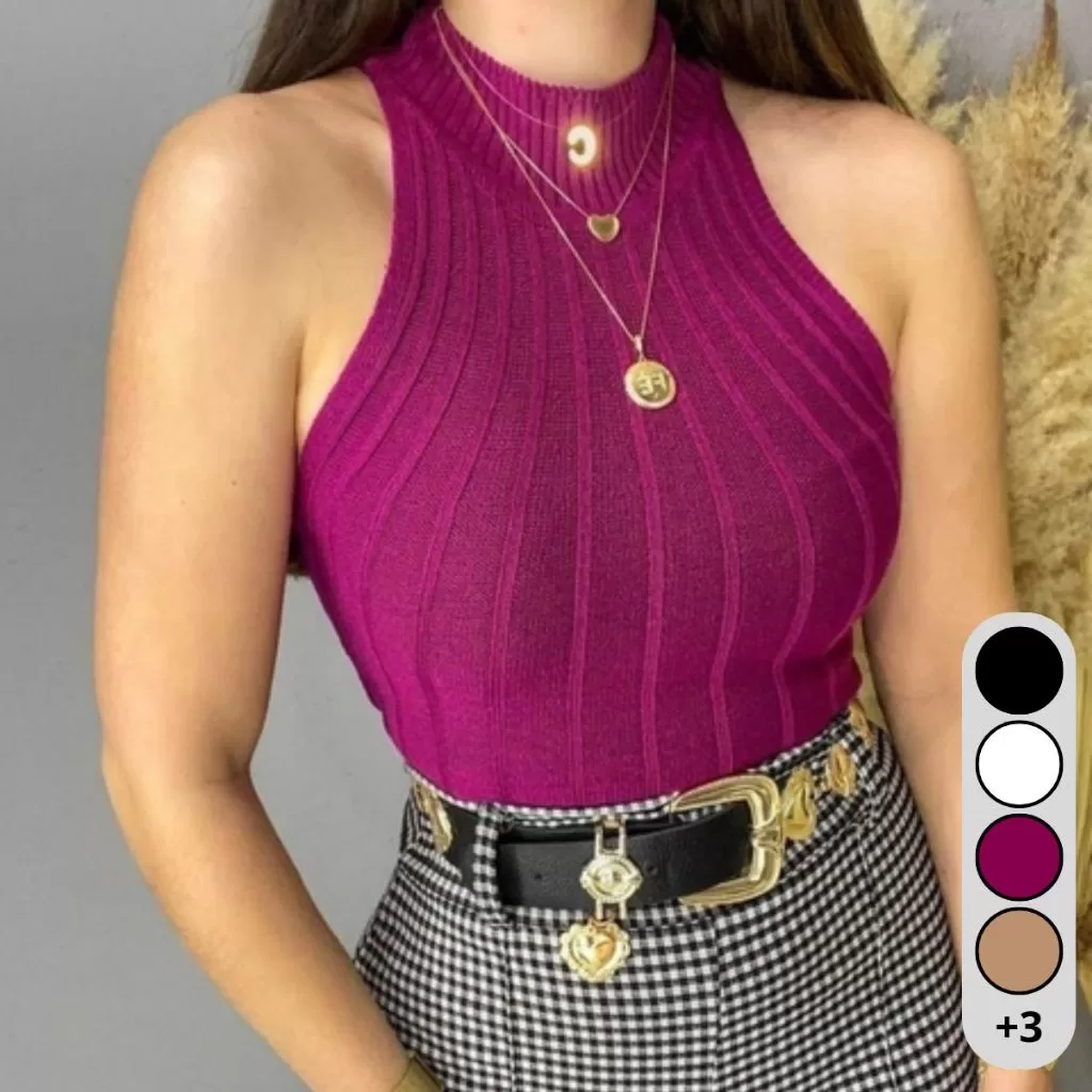 Blusa Feminina Regata Tricot Modal Frente Única Verão Confortável Versátil Estilosa Da Moda