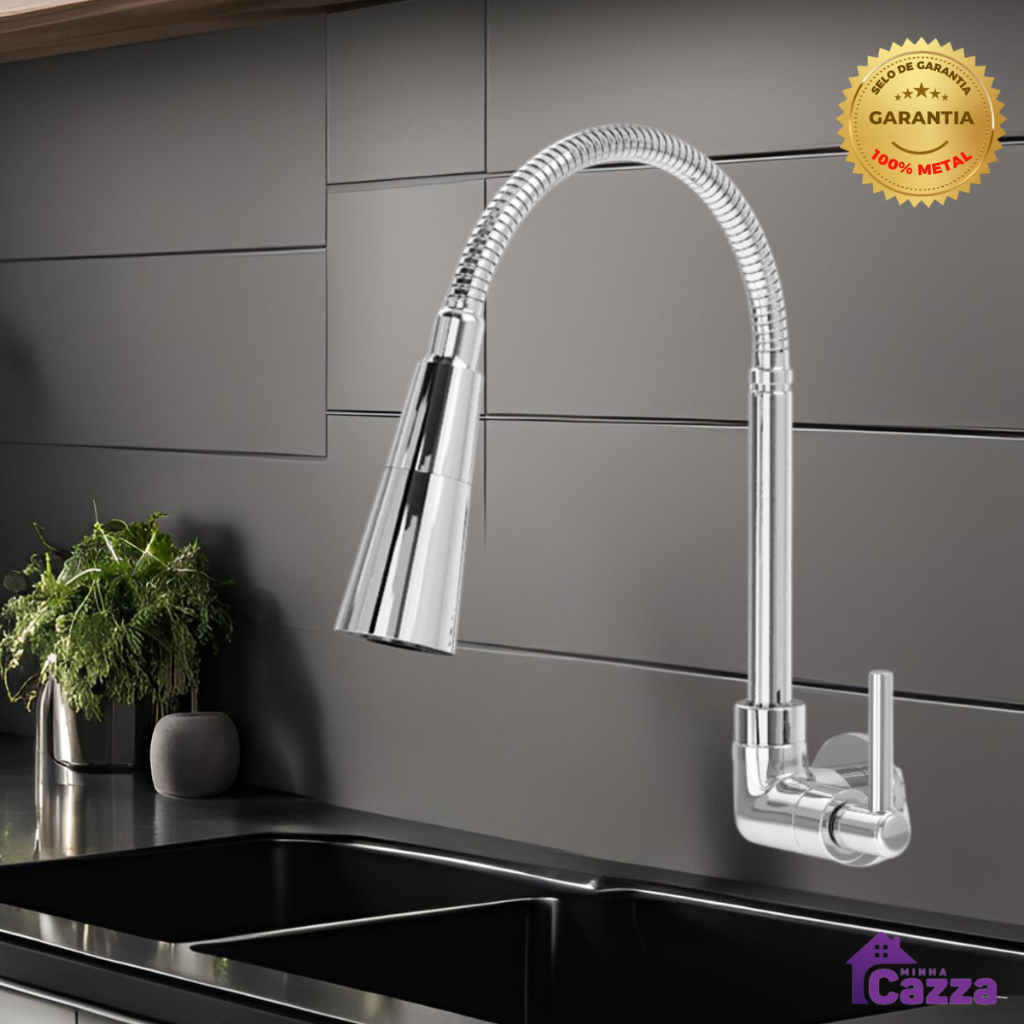 Torneira Pia Cozinha Gourmet Inox Chuveirinho Cozinha Parede Flexível 2 Jatos INOX