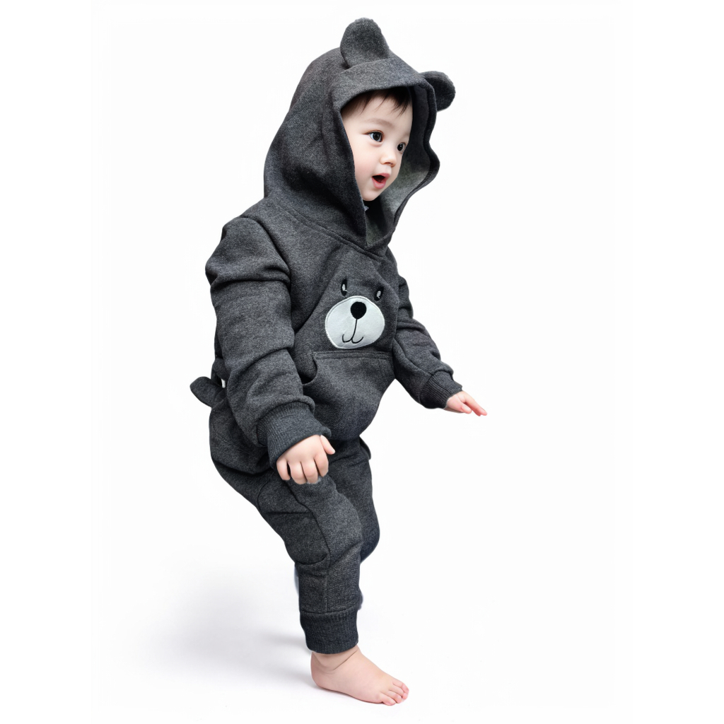 Conjunto Moletom Infantil Ursinho Bebê Menino Menina Agasalho Inverno Quentinho Com Capuz Calça e Bl