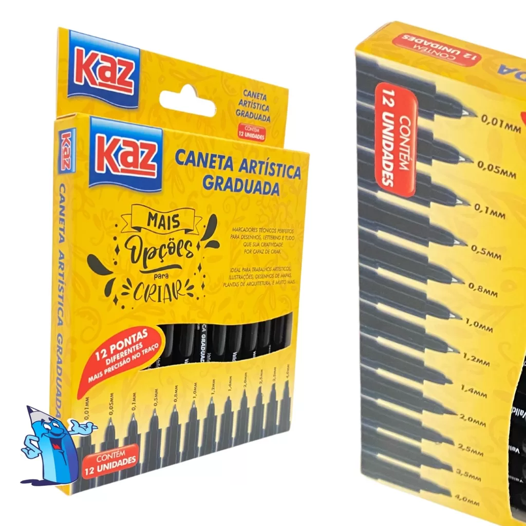 Kit Canetas Tecnicas 12 unidades Artístico Nankin Graduada Lettering Preta KZ72186