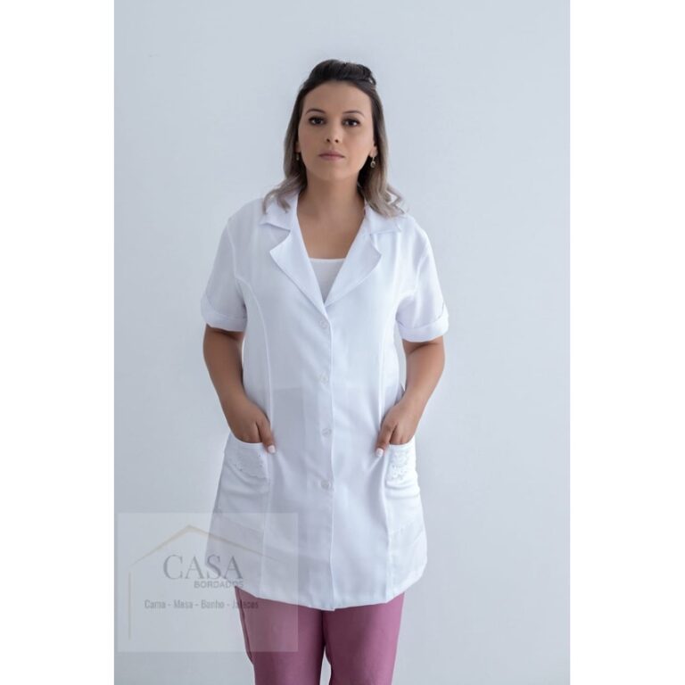 Jaleco Feminino Branco Bordado Tecido Microfibra r