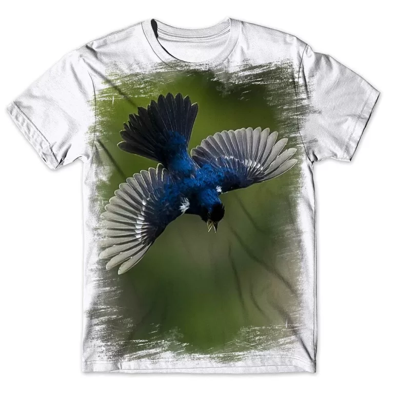 Camisa Camiseta Masculina Ave Pássaro Tiziu Azul 