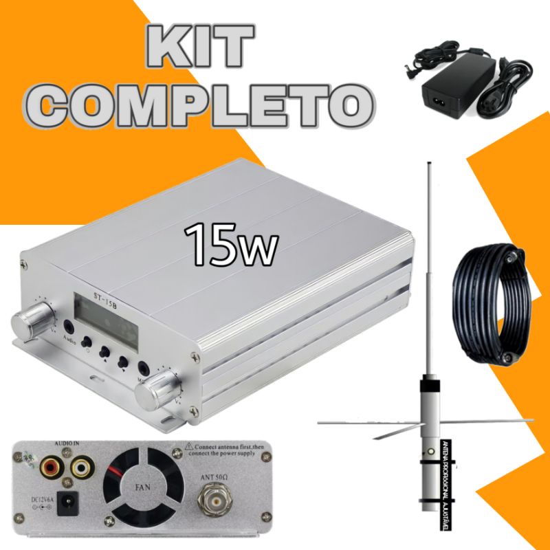 transmissor fm 15w completo com antena externa cze st 15bu