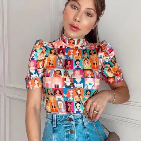 Blusa Princesa Básica Feminina Gola Alta Manga Bu