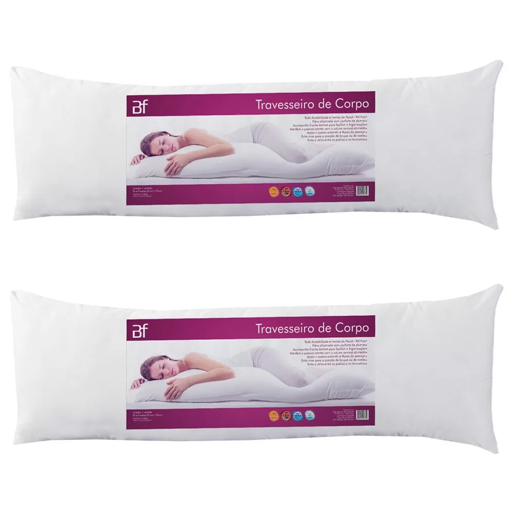 Kit 2 Travesseiro De Corpo Com Fronha Antialérgico Fibra Siliconada Extra Macio – BF Colchões