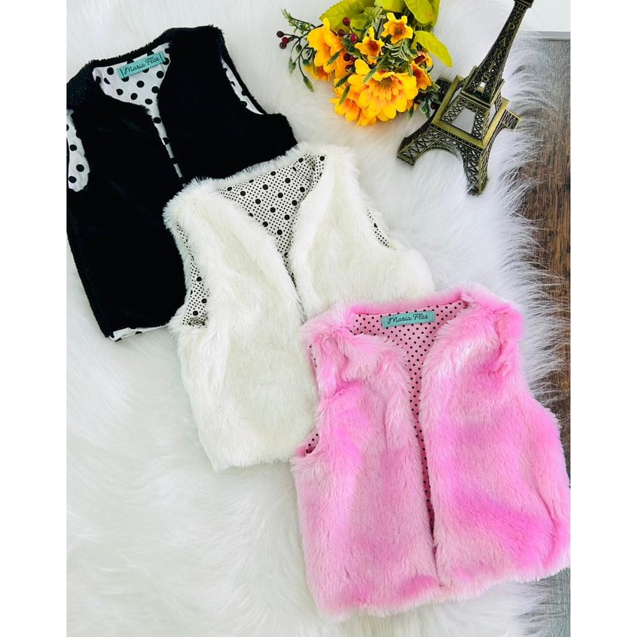 Colete Pelúcia Bebê Forrado por Dentro Pelinhos Frio moda baby blogueirinha roupinha quentinha