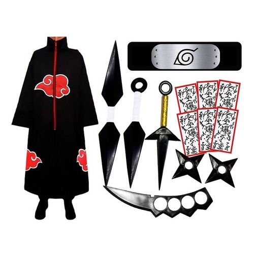 Kit Naruto Capa Manto Akatsuki Tecido De Alta Qual