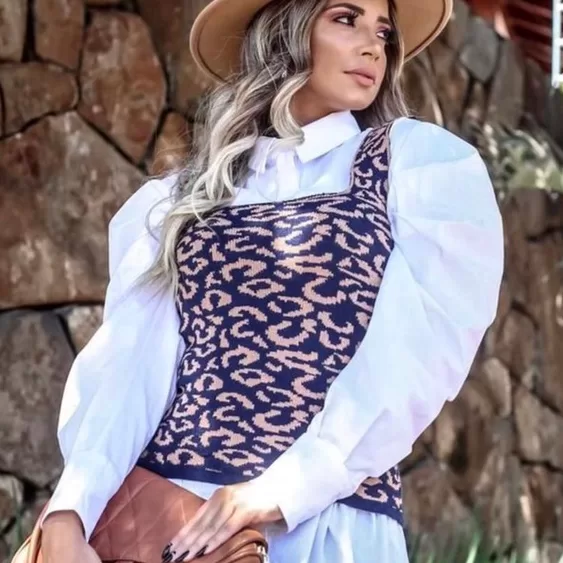 Blusa Feminina Tricot Modal Regata Animal Print De