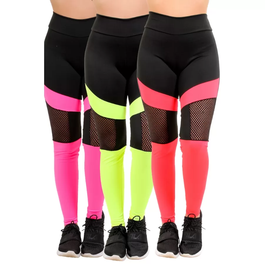 Kit 3 Calças Neon Com Detalhe Em Tela 10467