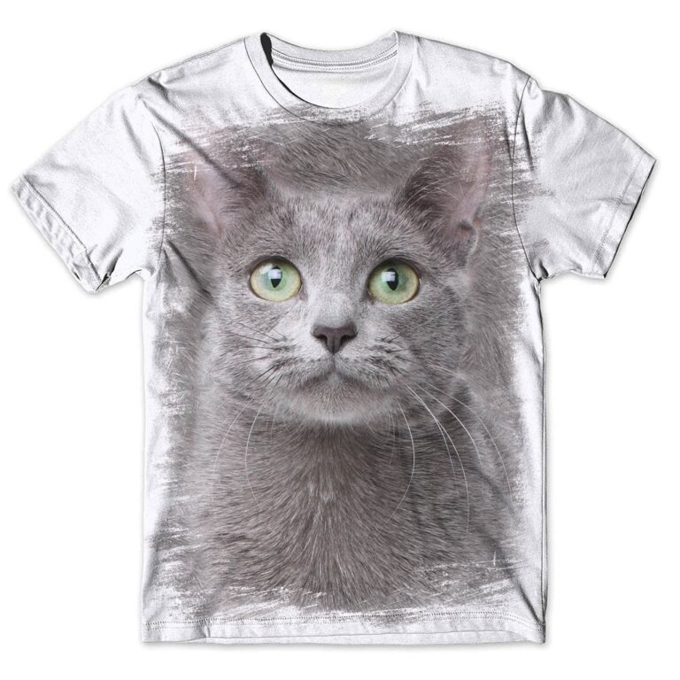 Camisa Camiseta Masculina Gato Azul Russo 1