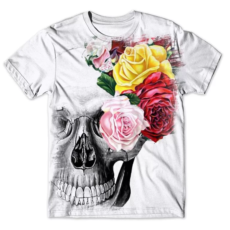 Camisa Camiseta Masculina Caveira Rosas Flores 20