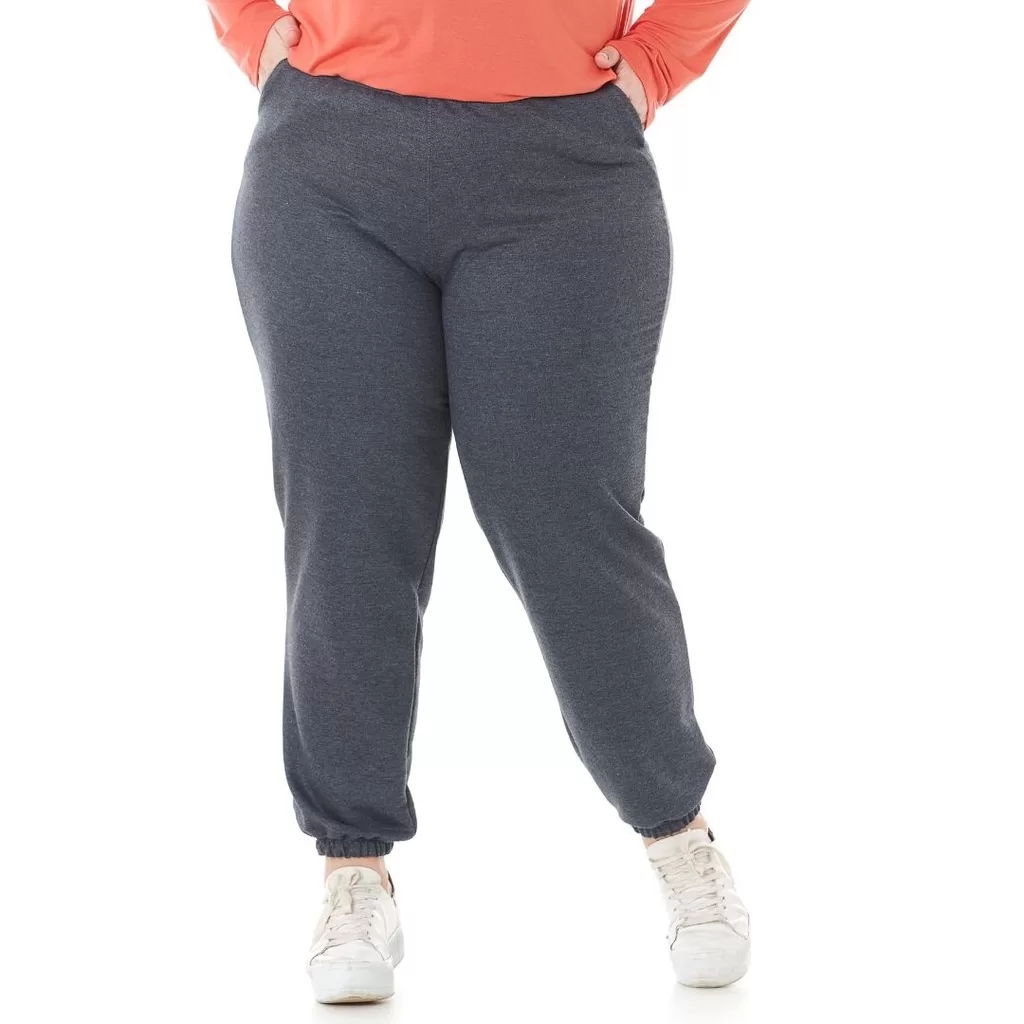 Calça Jogger de Moletom Feminina Plus Size G1 G2 G3 Tamanhos Grandes Confort 1135