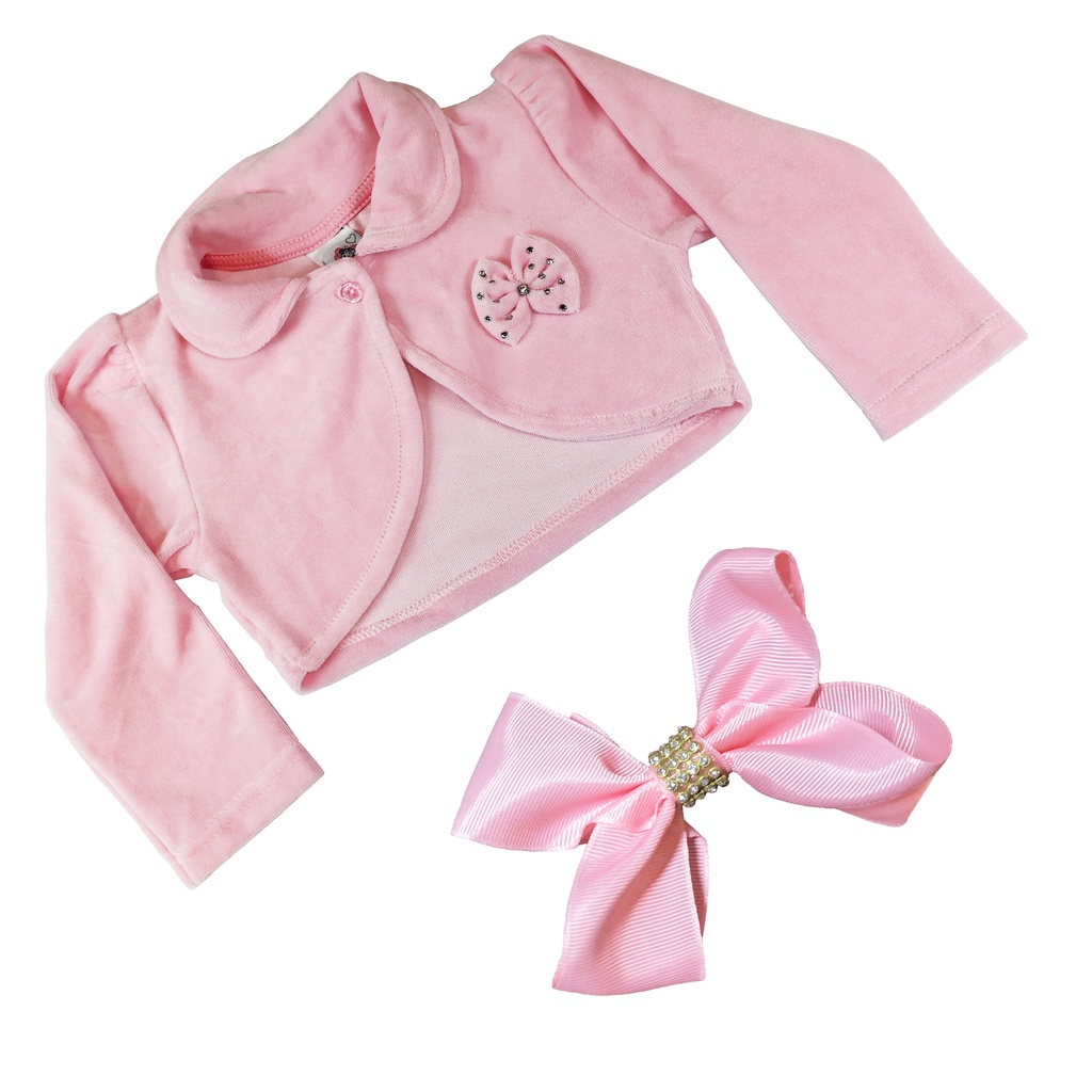 Bolero Infantil De Plush Casaquinho Casaco Rosa Com Laço Festa Casamento Menina