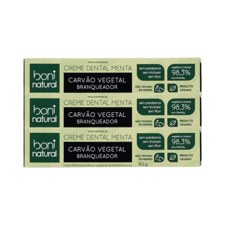 Kit 3X Creme Dental Boni Natural Menta e Carvão V