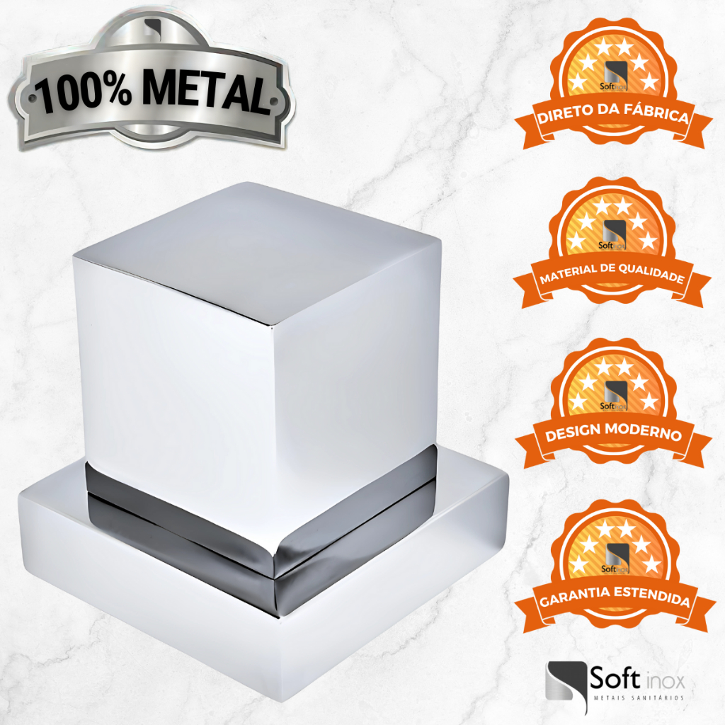Acabamento de Registro de Banheiro e Chuveiro Cromado Padrão Deca Quadrado 100% Metal