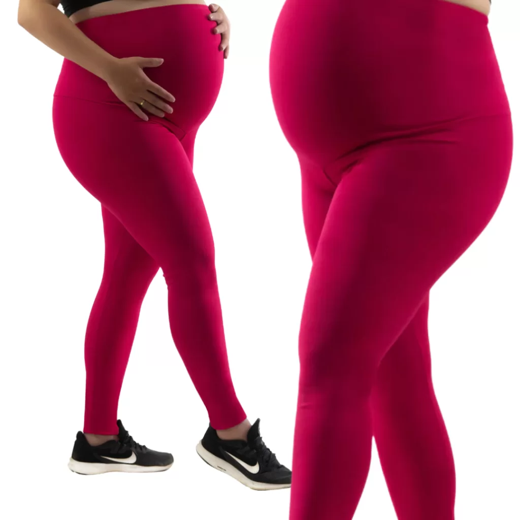 Calca Legging Gestante Fitness Gravida Maternidade Conforto Pink Conforto Cintura Alta
