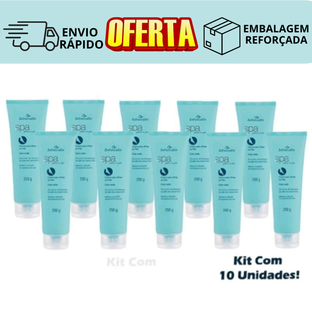 Kit 10 Creme Spa dos pés Hidratação Afinamento Elemina Rachaduras Sofisticatto 250g