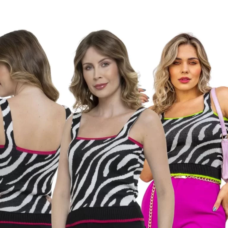Blusa Feminina Tricot  Regata Alça Zebra Verão C