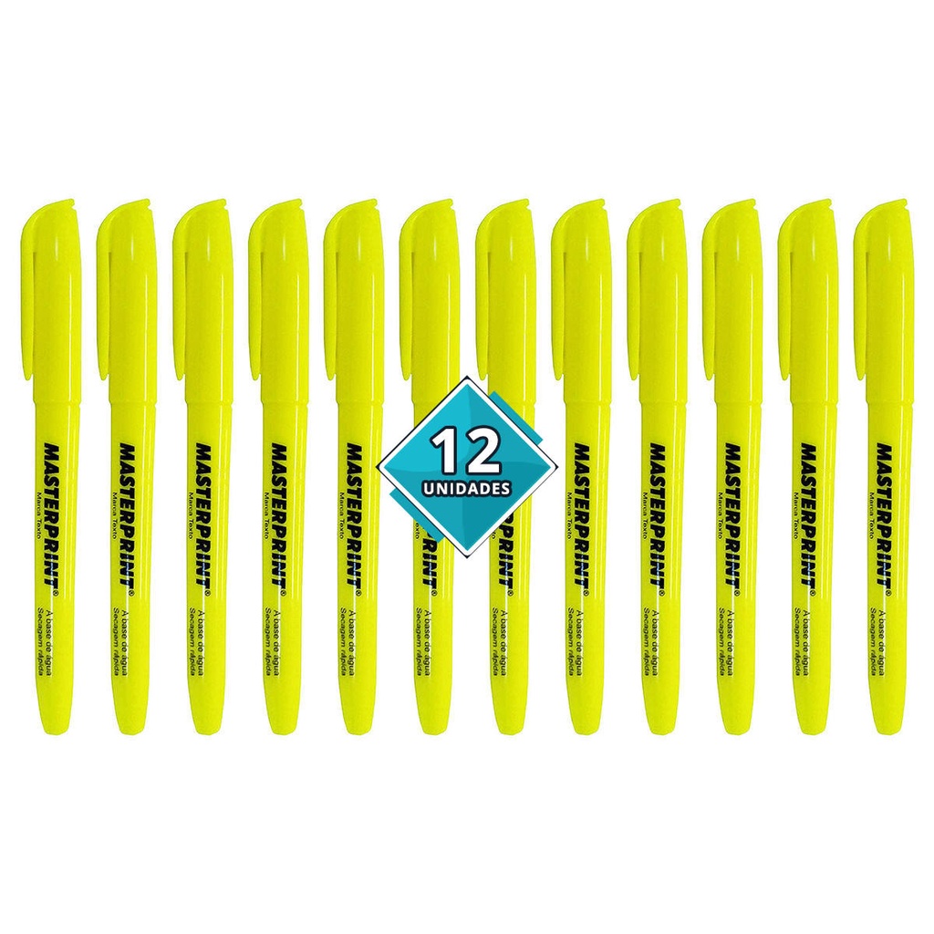 Caneta Marca Texto Amarela Ponta Chanfrada/ Caixa com 12 Unidades Masterprint MP612