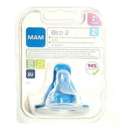 BICO DE MAMADEIRA MAM N. 2 FLUXO MEDIO 2+ SKIN SOF