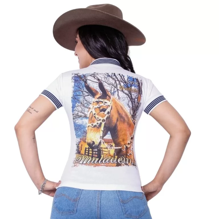 Camiseta Muladeiros Feminina Country Gola Polo Bra
