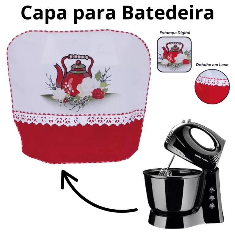 Capa Para Batedeira Estampada Rosas Brancas Delica