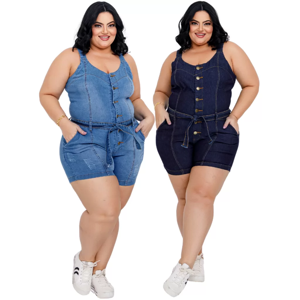 Jardineira Jeans Plus Size Feminina Cintura Alta com lycra