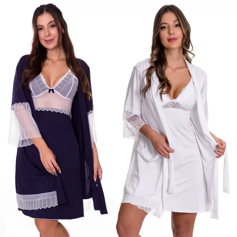 KIT 2 Camisolas Amamentação com Robe Azul Marinh