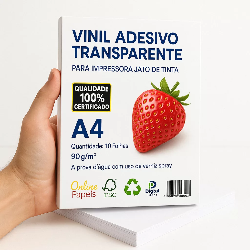 10 folhas Vinil Adesivo 100% Transparente A4 impressora Jato de Tinta
