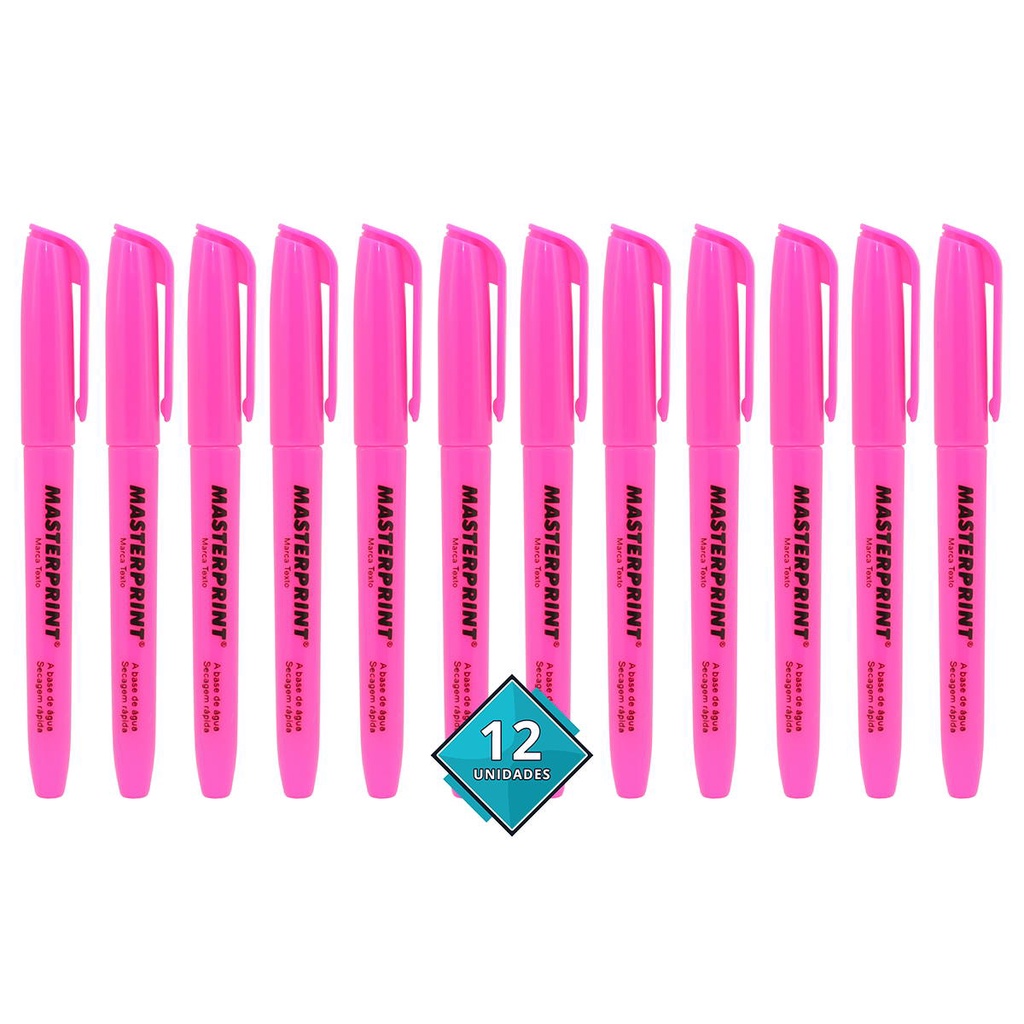 Caneta Marca Texto Rosa com Ponta Chanfrada Caixa c/ 12 Unidades Masterprint MP612