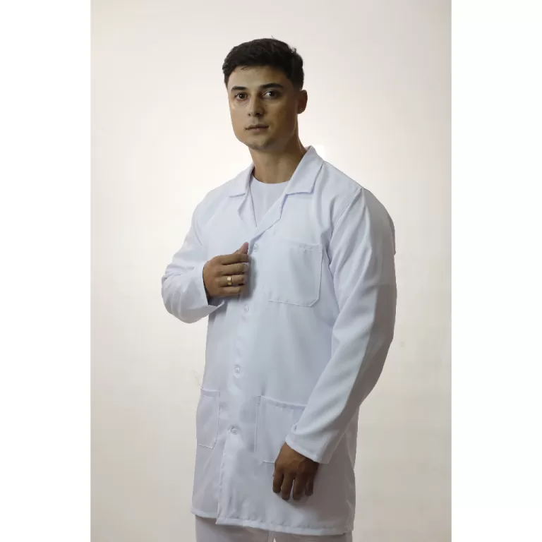 Jaleco Branco Masculino Hospitalar Manga Longa 