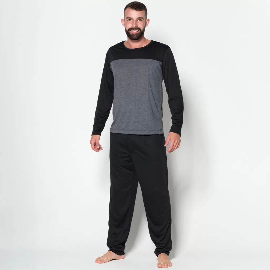 Kit 3 Pijama Adulto Bicolor Longo Comprido Inverno Calça Blusa Dormir Liso
