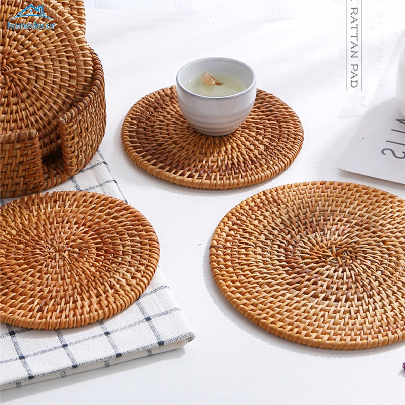 Jogo Americano De Tecido De Vime Redondo Para Mesa / Isolamento Coasters / Item De Mesa Antiderrapan