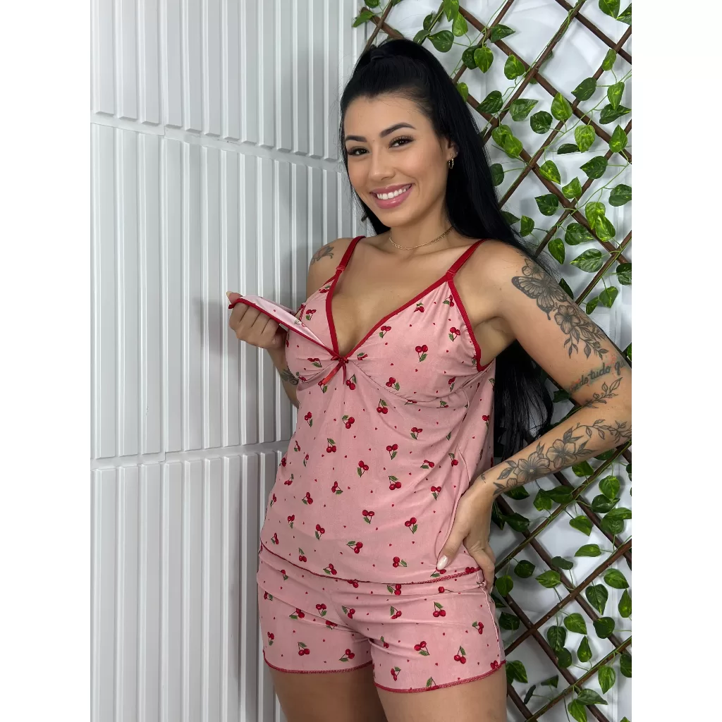 Baby Doll Amamentação Short Doll Pijama Para Amamentar Feminino Blusa e Short Maternidade