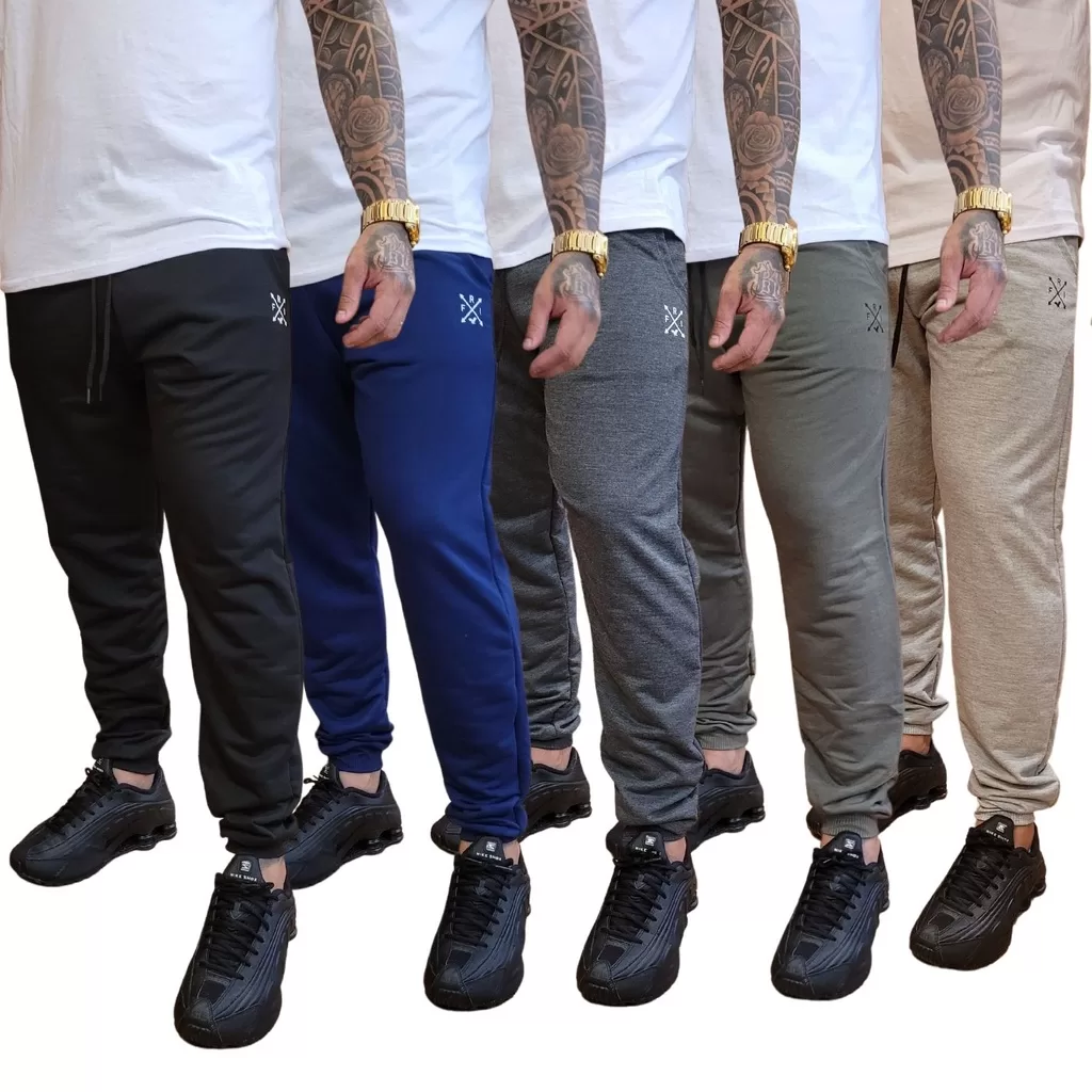 Kit 5 Calças Jogger Masculinas de Moletom Moletinho Amarração Elástico Slim Skinny Academia Treino