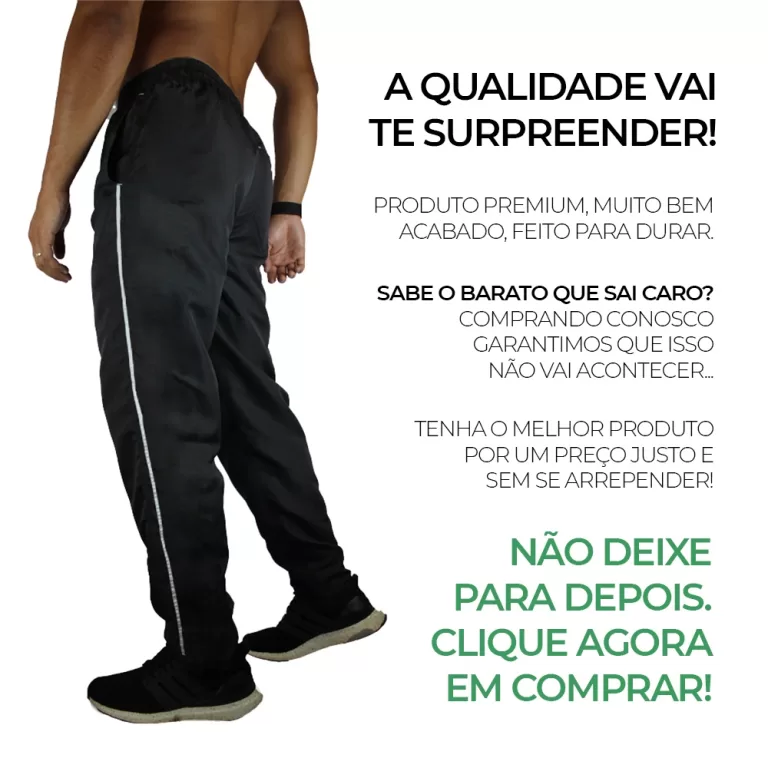 Calça Masculina Tactel Atlética Leve, 3 Bolsos, 